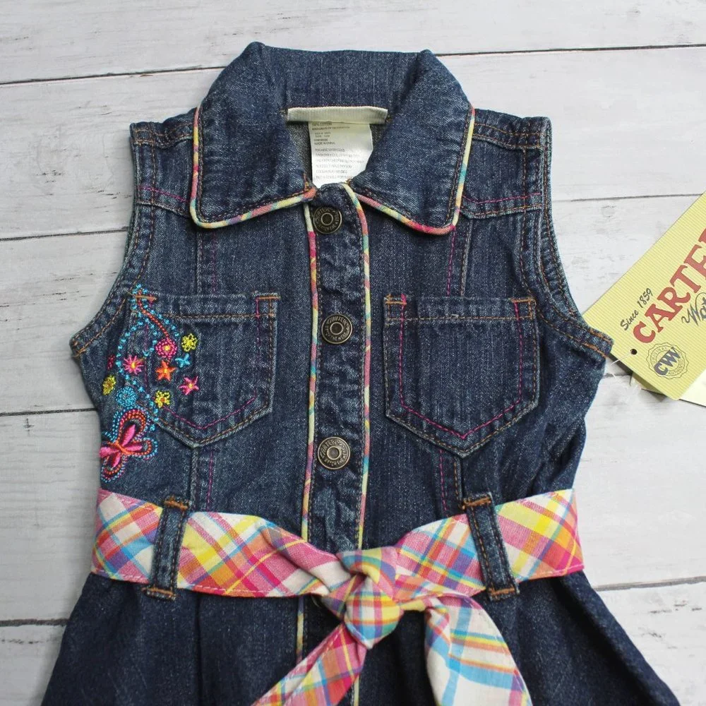 Carter's Vintage Baby Girl's Denim Blue Jean Dress Size 12 Months